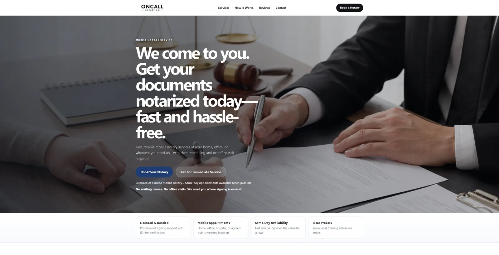 OnCall Notary Co. mobile notary website preview