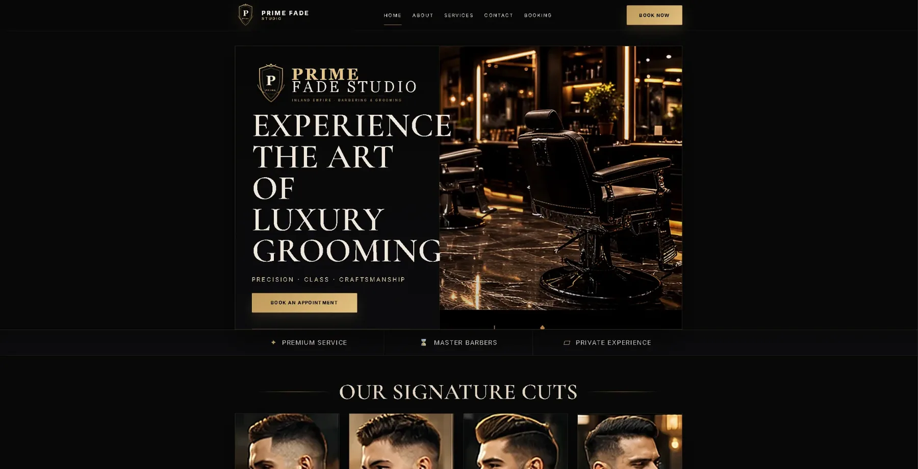 Prime Fade Studio website preview