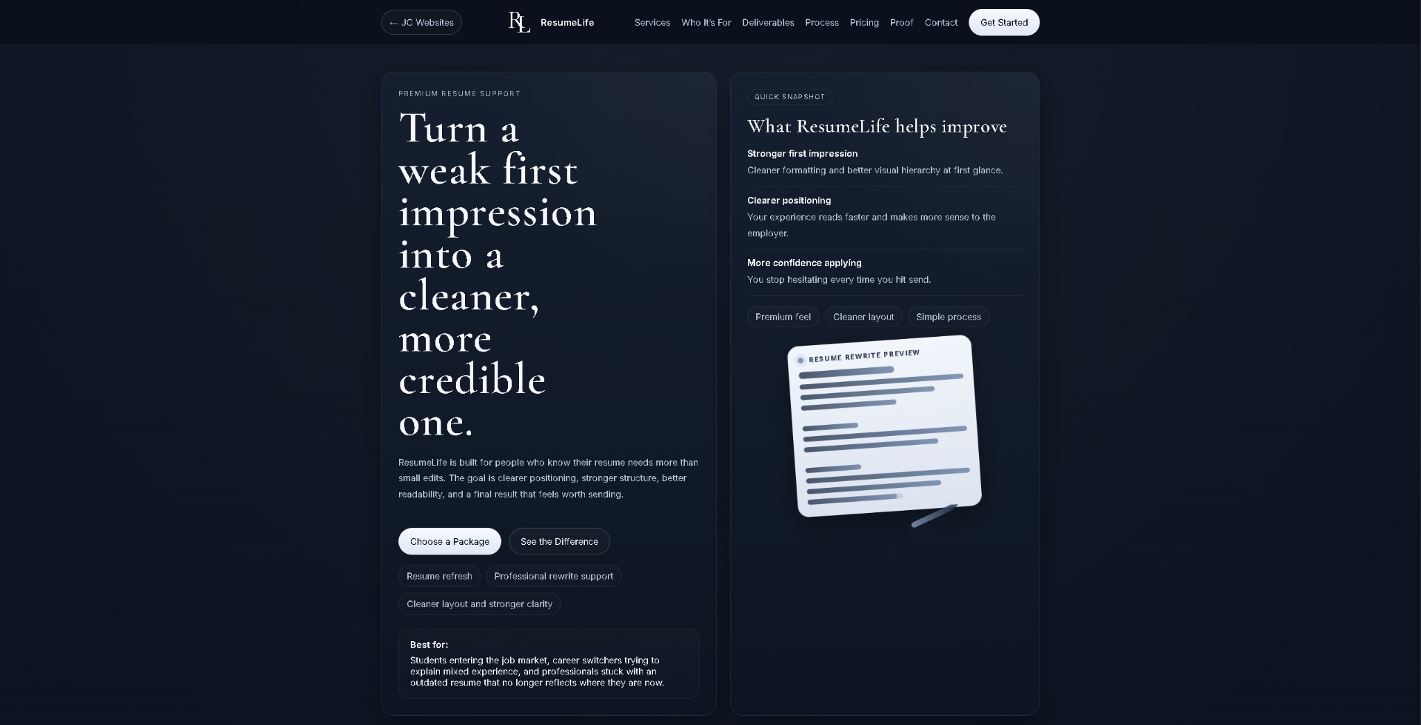 ResumeLife website preview