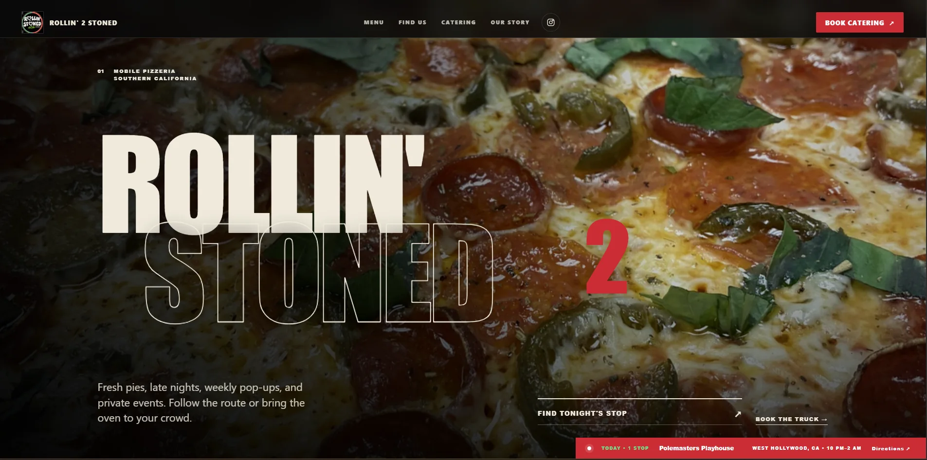 Rollin' 2 Stoned mobile pizzeria website homepage