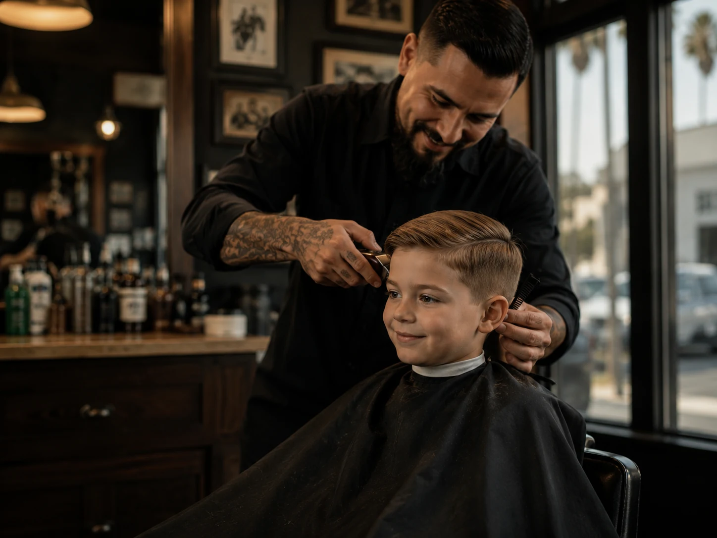 Young client getting a comfortable haircut at the barbershop