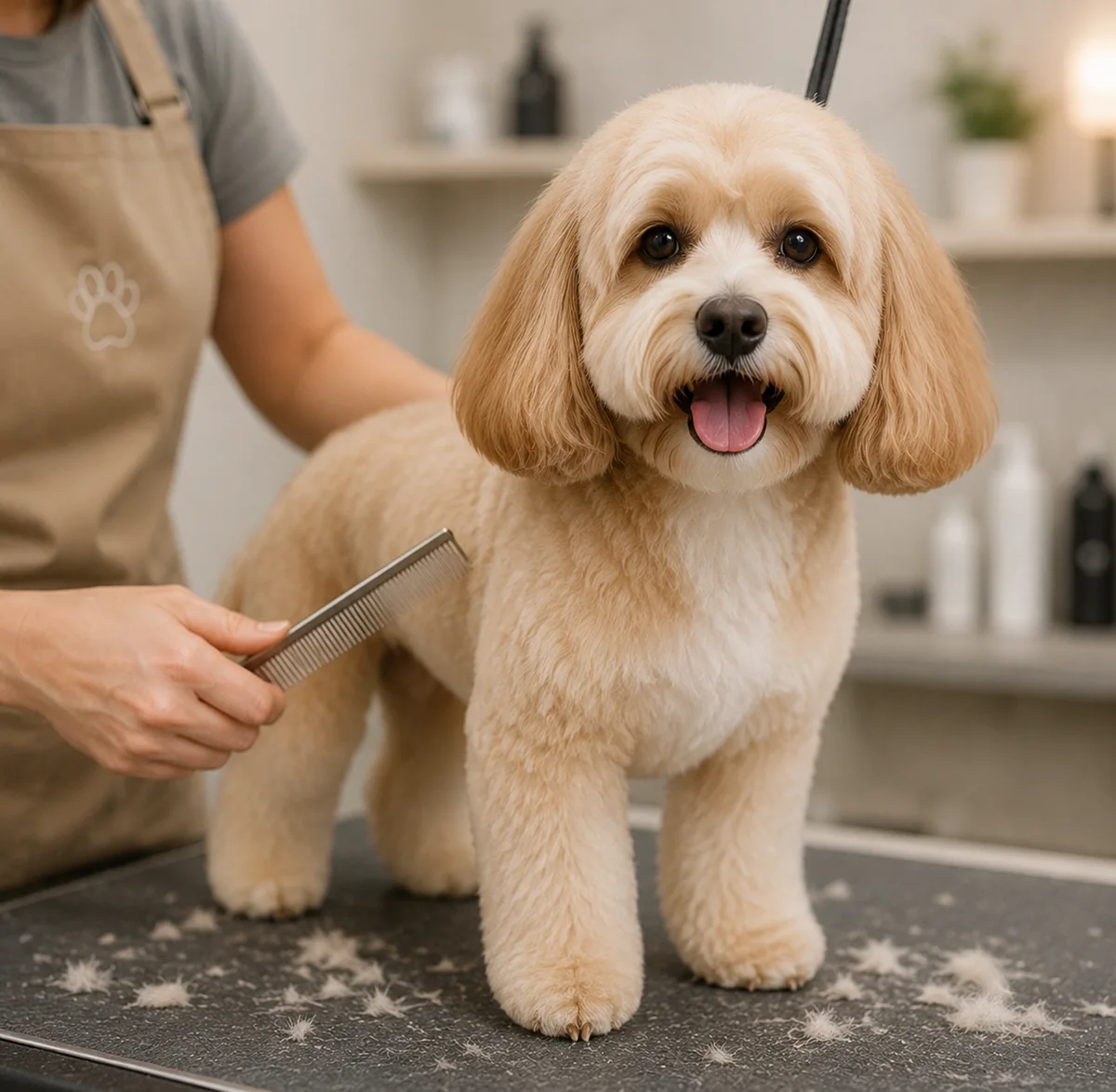 Freshly groomed dog with a polished full groom finish
