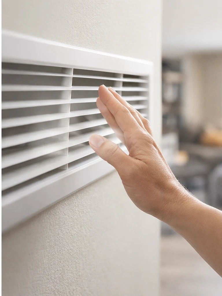 Hand checking airflow from a home HVAC vent