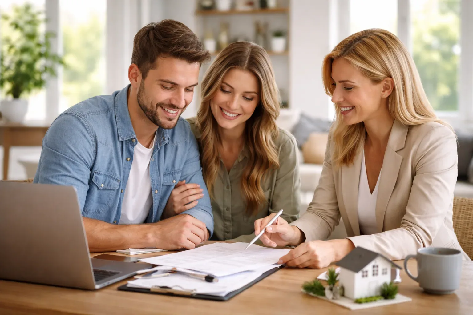 A couple meeting with a real estate professional