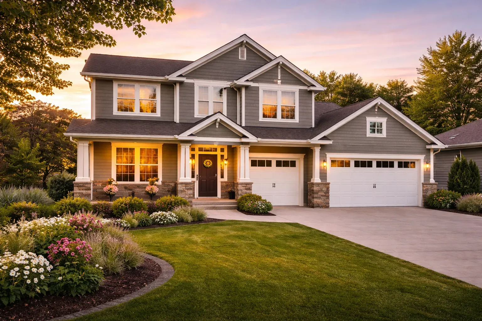 Affordable two-story family home with front yard and driveway