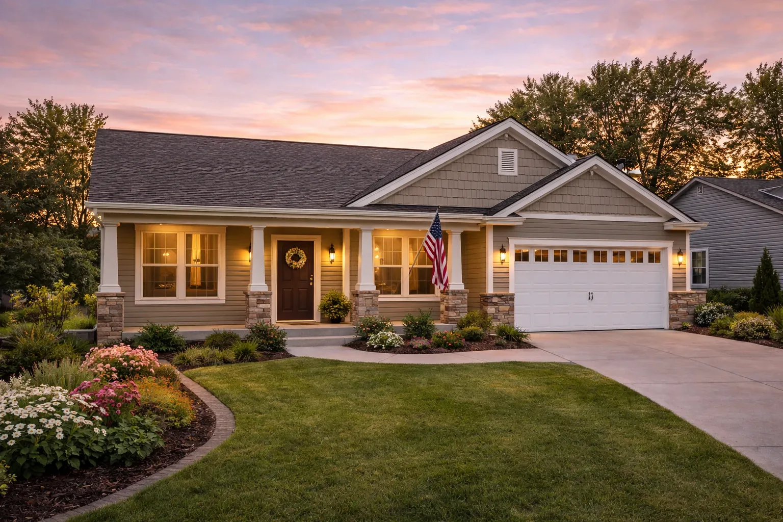 Whittier starter home with front porch and lawn
